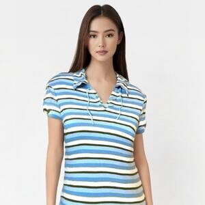 Hurley International Cupid Polo Lace Up Body Con Striped Lurex Top EUC